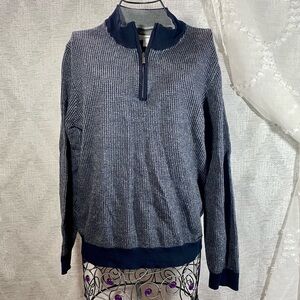 Brax feel good navy mock neck 3/4 zip merino wool sweater size XL